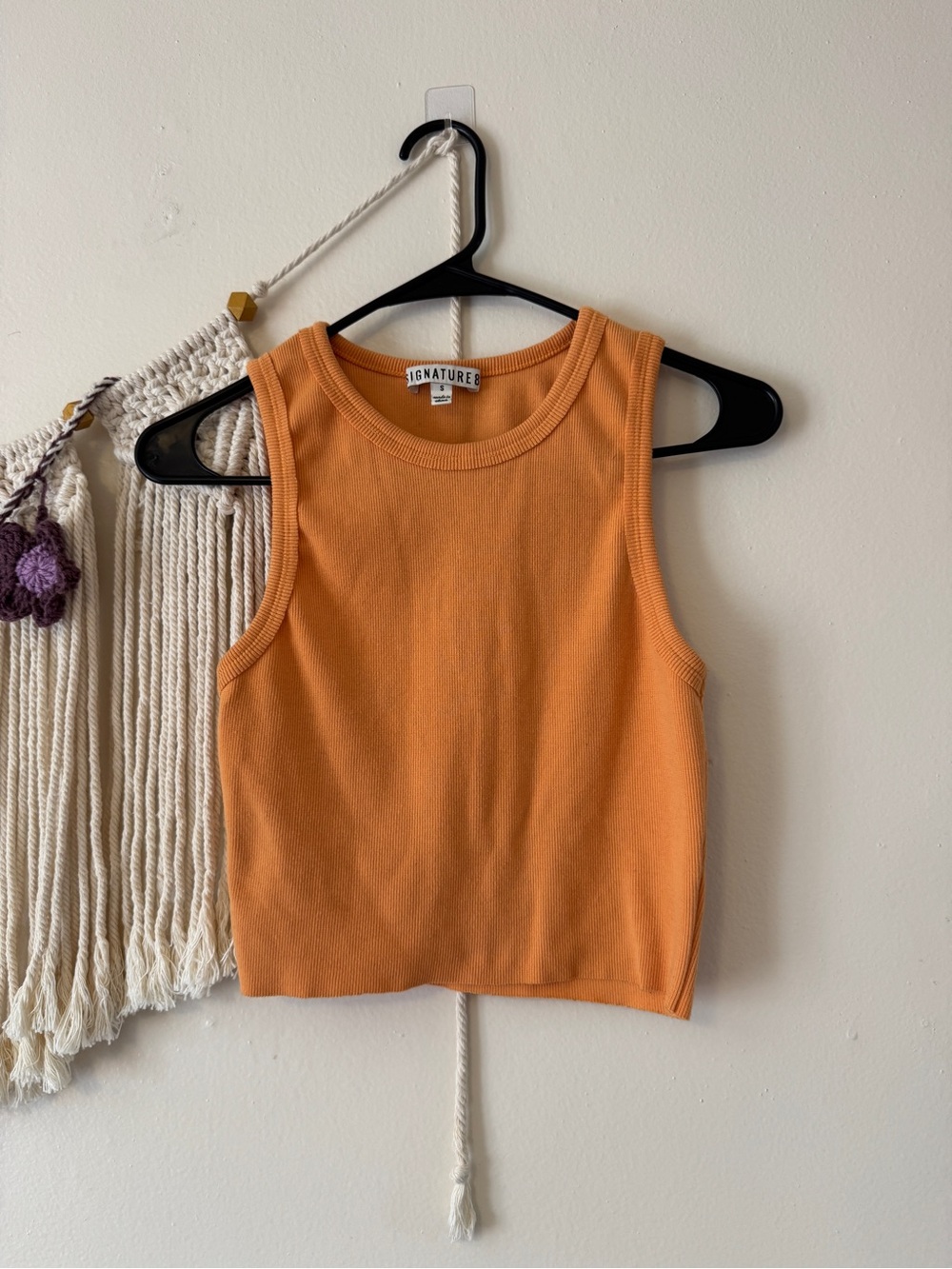 Signature Sleeveless Ribbed Crop Tank in Orange